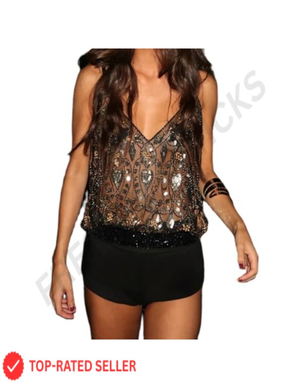 Sequin Tank Top Sheer Mesh V Neck Sleeveless Party Club Rave Y2K Glitter Cami